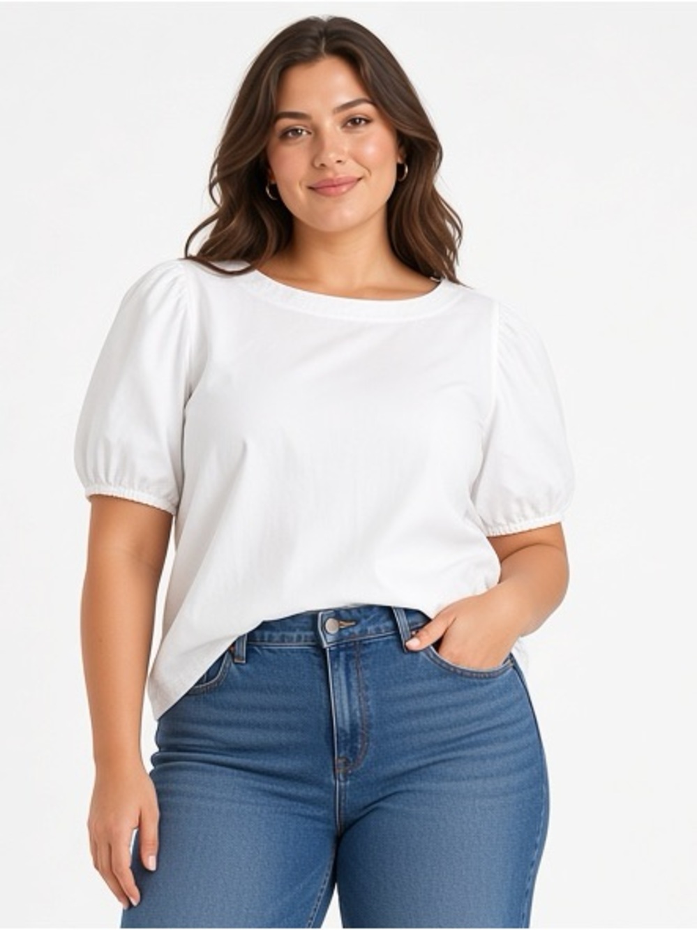 J.Crew White Puff-Sleeve Top Size Large – 100% Cotton